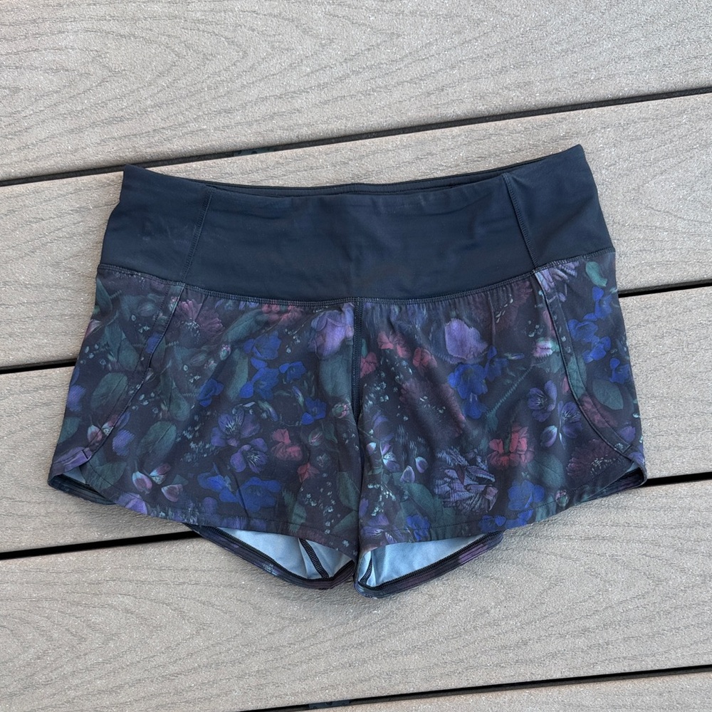 Lululemon Athletica Black Floral Women's Athletic Shorts